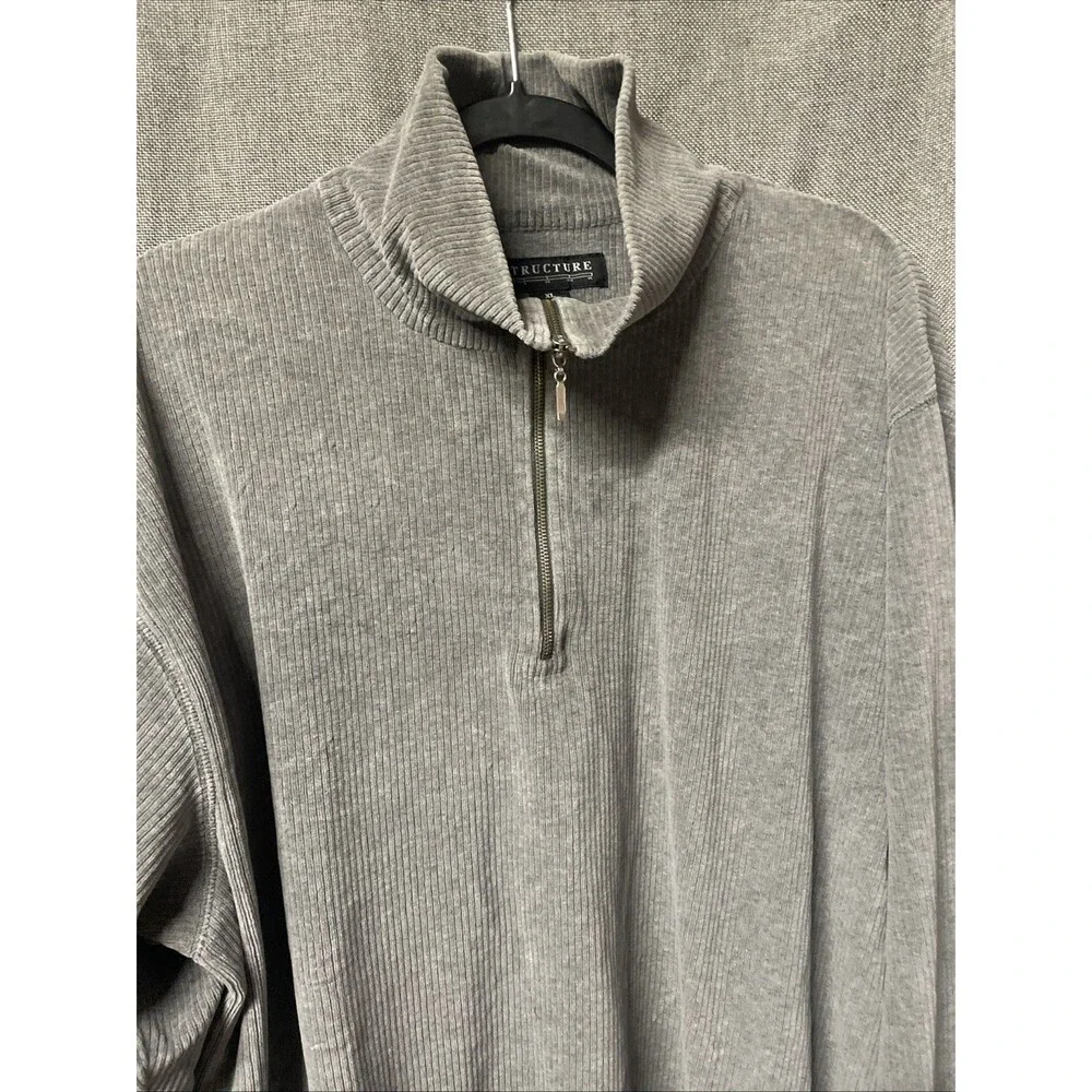 Structure Brand Men’s Grey Ribbed Corduroy Quarter-Zip Sweatshirt